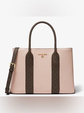 Michael Kors Pink Leather Tote with Brown MK Trim